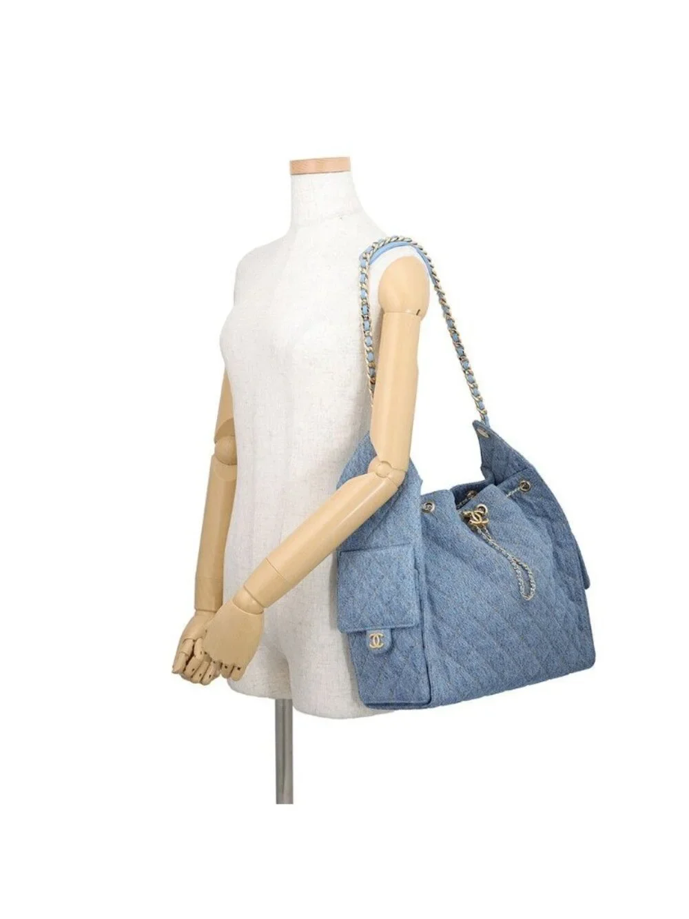 Chanel Chain Shoulder Bag 25 Medium CC Logo Quilted Denim